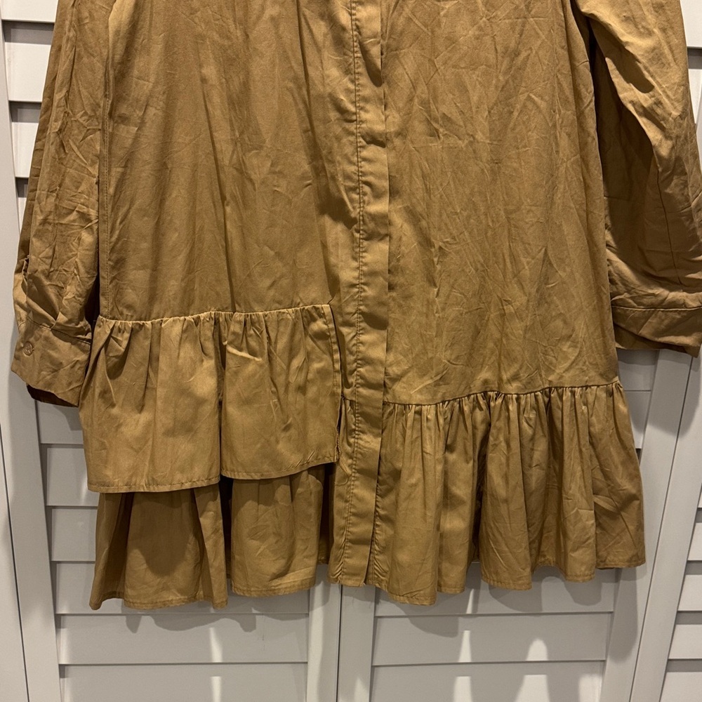 Blanco de Ibiza Buttoned down Ruffles Tan Long Sleeve Dress - Picture 3 of 6